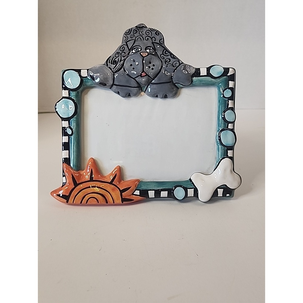 VTG Ceramic 3D Dog Photo Frame 4x6 Hand-Painted Whimsical Sun Bone Decor